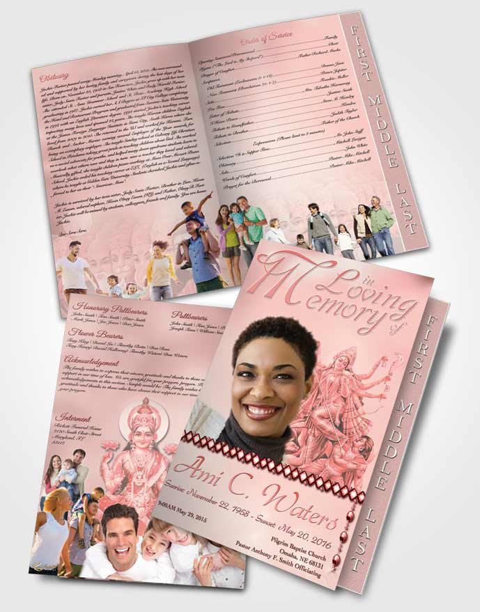 2 Page Graduated Step Fold Funeral Program Template Brochure Hindu Breeze Ruby Sunrise