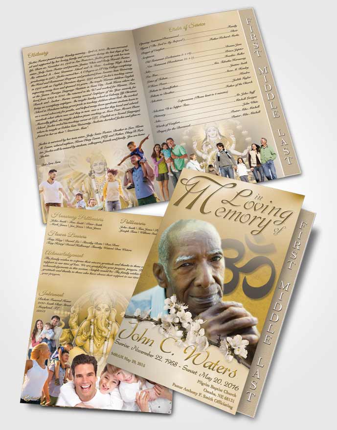2 Page Graduated Step Fold Funeral Program Template Brochure Hindu Love Gold Heritage