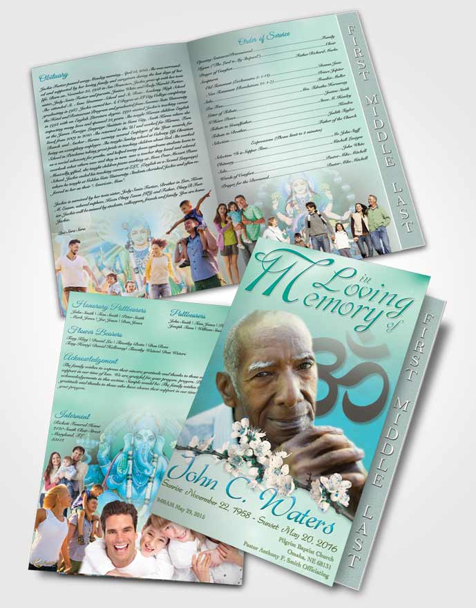 2 Page Graduated Step Fold Funeral Program Template Brochure Hindu Love Morning Calm