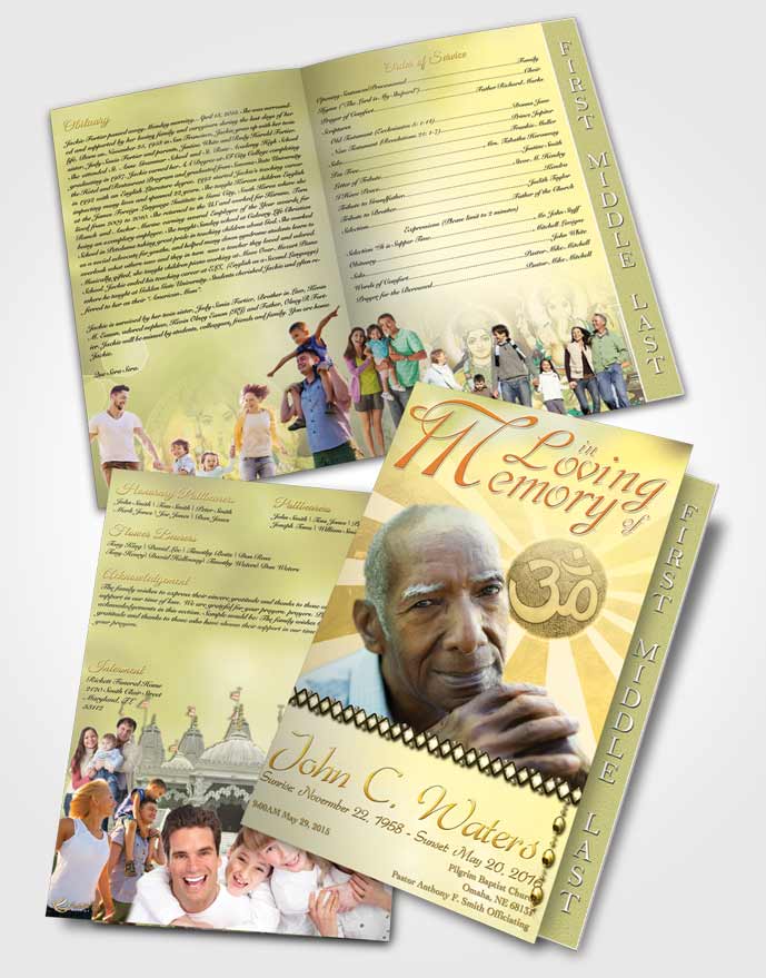 2 Page Graduated Step Fold Funeral Program Template Brochure Hinduism Faith Golden Love