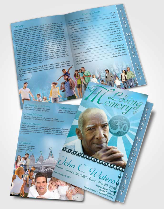 2 Page Graduated Step Fold Funeral Program Template Brochure Hinduism Faith Morning Calm