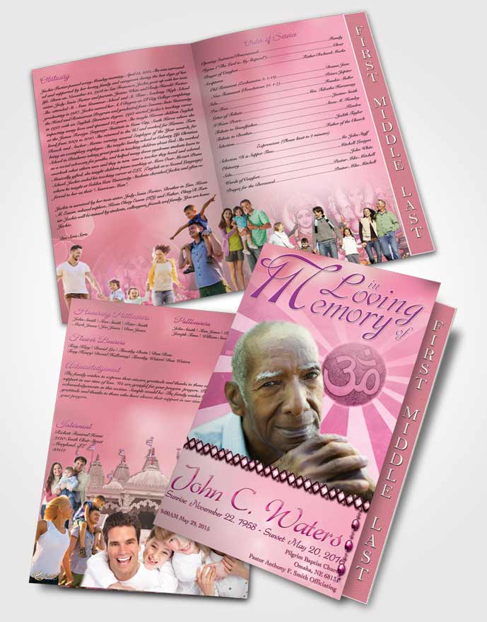 2 Page Graduated Step Fold Funeral Program Template Brochure Hinduism Faith Pink Lust