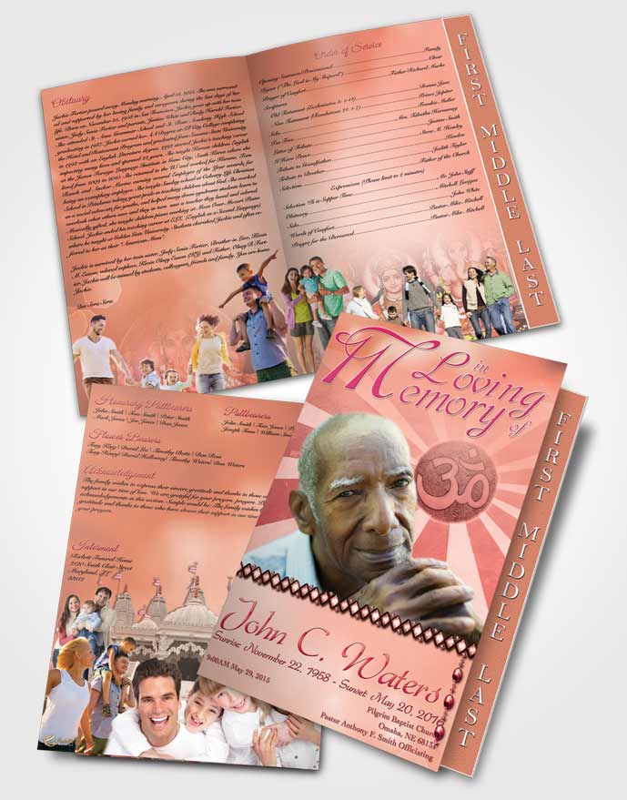 2 Page Graduated Step Fold Funeral Program Template Brochure Hinduism Faith Ruby Sunset
