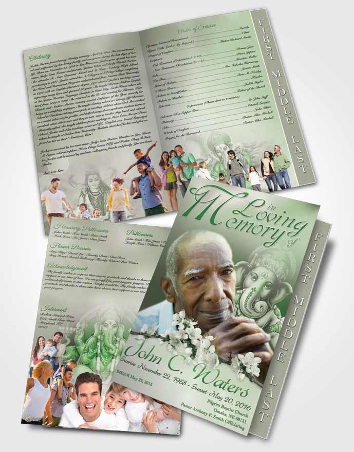 2 Page Graduated Step Fold Funeral Program Template Brochure Hinduism Glory Emerald Glow