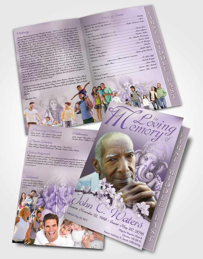 2 Page Graduated Step Fold Funeral Program Template Brochure Hinduism Glory Lavender Honor
