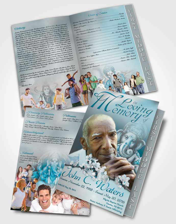 2 Page Graduated Step Fold Funeral Program Template Brochure Hinduism Glory Peaceful Ocean