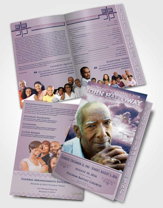 2 Page Graduated Step Fold Funeral Program Template Brochure Honest Sparkling Sky