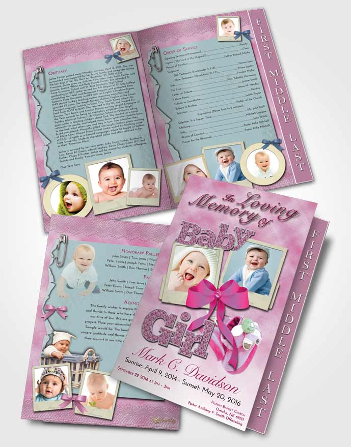 2 Page Graduated Step Fold Funeral Program Template Brochure Hot Pink Majesty Baby Girl
