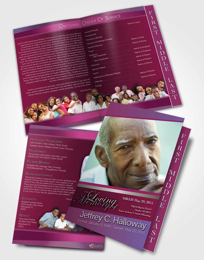 2 Page Graduated Step Fold Funeral Program Template Brochure Hot Pink Majesty Tranquility Dark