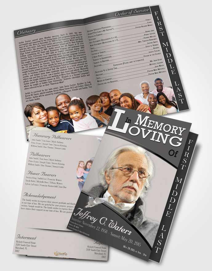 2 Page Graduated Step Fold Funeral Program Template Brochure Humble Clarity