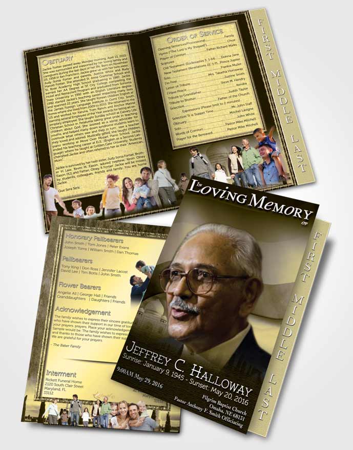 2 Page Graduated Step Fold Funeral Program Template Brochure Indian Golden Love