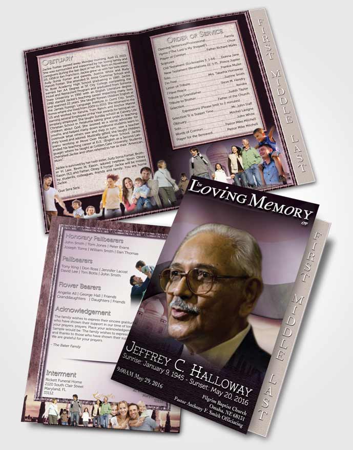 2 Page Graduated Step Fold Funeral Program Template Brochure Indian Lavender Love