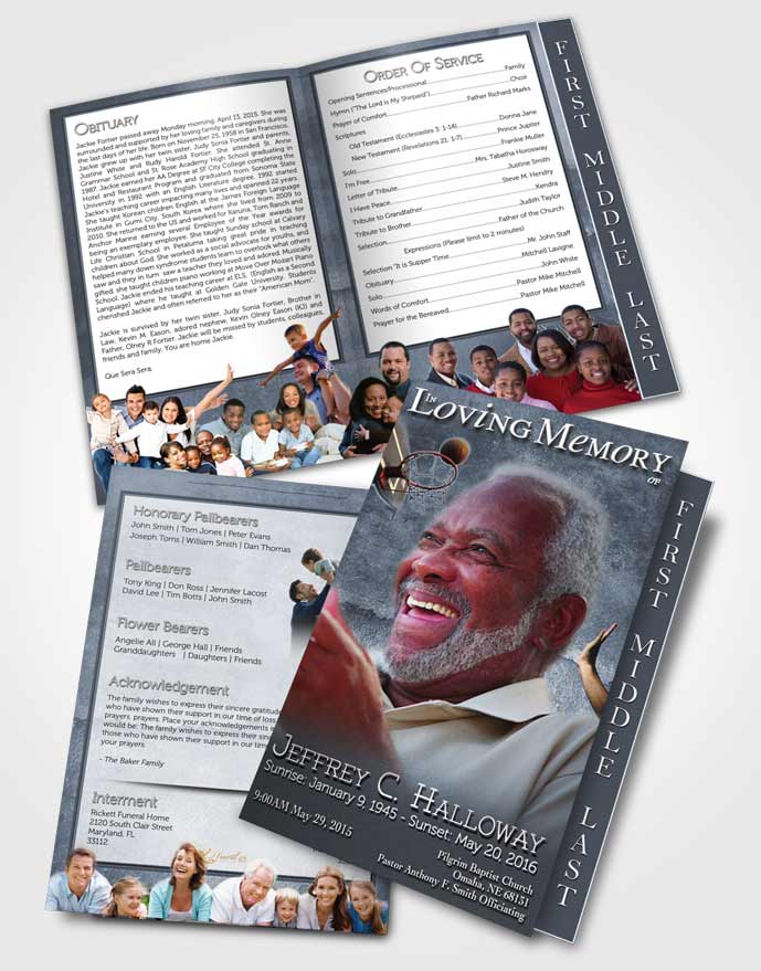 2 Page Graduated Step Fold Funeral Program Template Brochure Island Blue Basketball Star