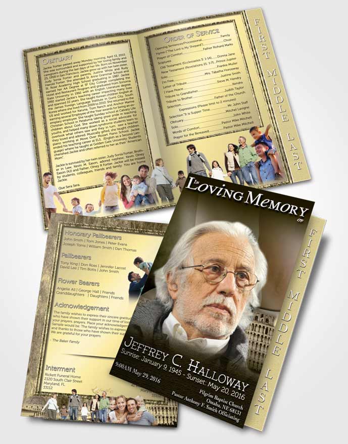 2 Page Graduated Step Fold Funeral Program Template Brochure Italian Golden Beauty