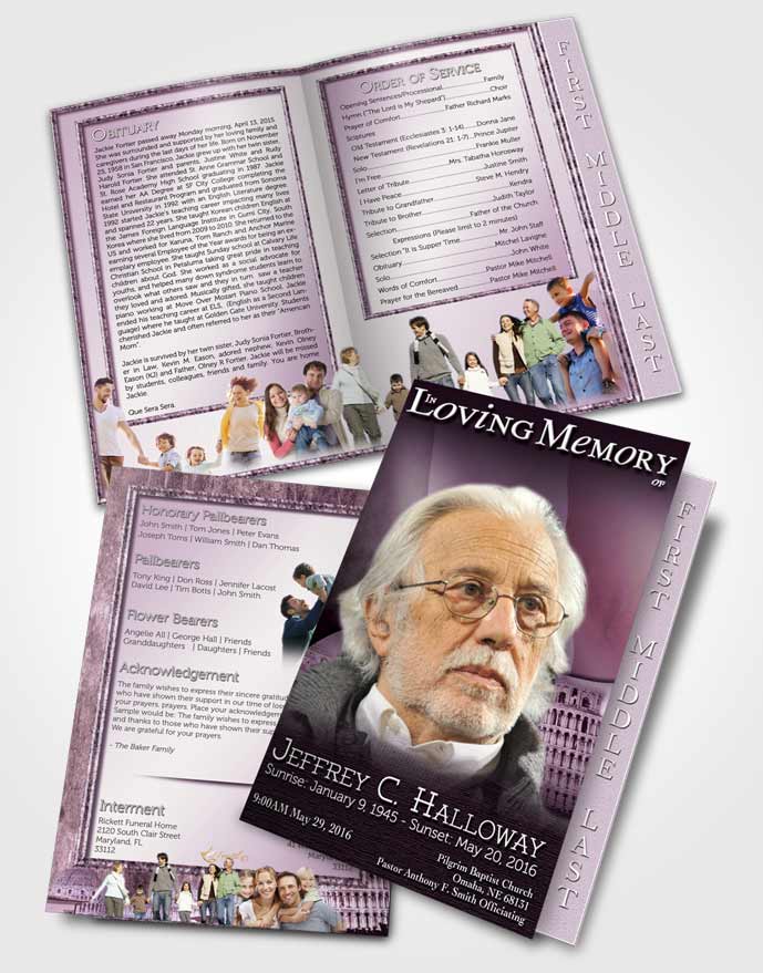 2 Page Graduated Step Fold Funeral Program Template Brochure Italian Lavender Beauty