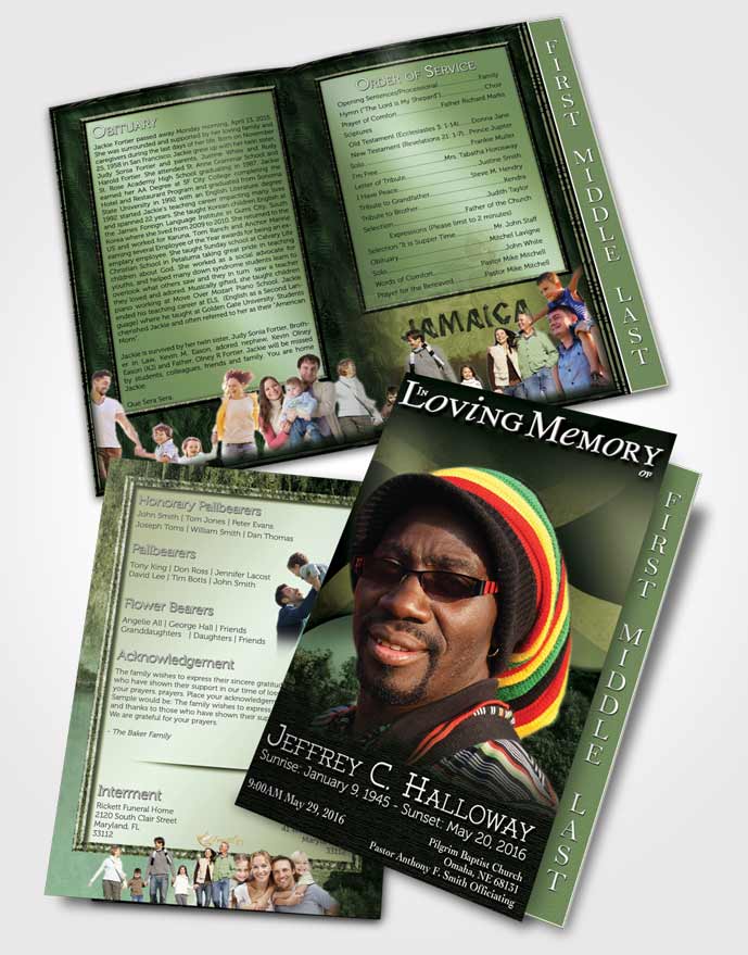 2 Page Graduated Step Fold Funeral Program Template Brochure Jamaican Emerald Beauty