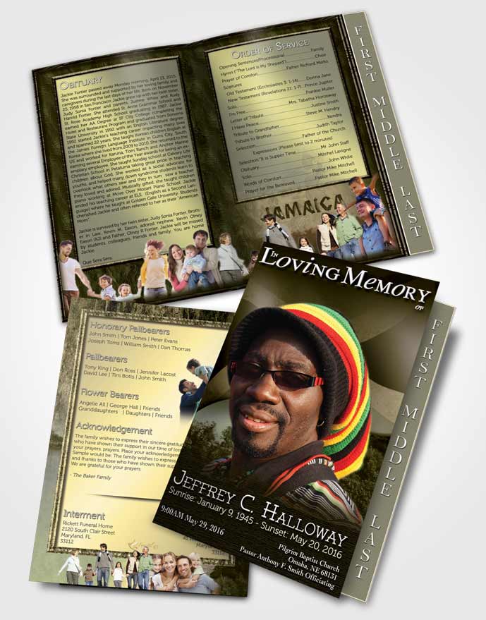 2 Page Graduated Step Fold Funeral Program Template Brochure Jamaican Golden Beauty