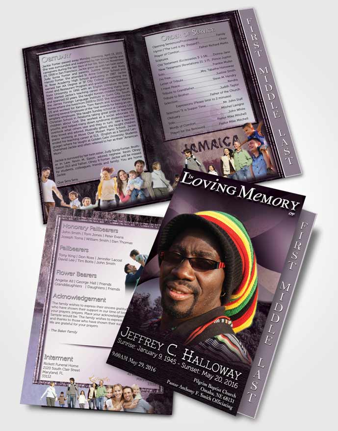 2 Page Graduated Step Fold Funeral Program Template Brochure Jamaican Lavender Beauty