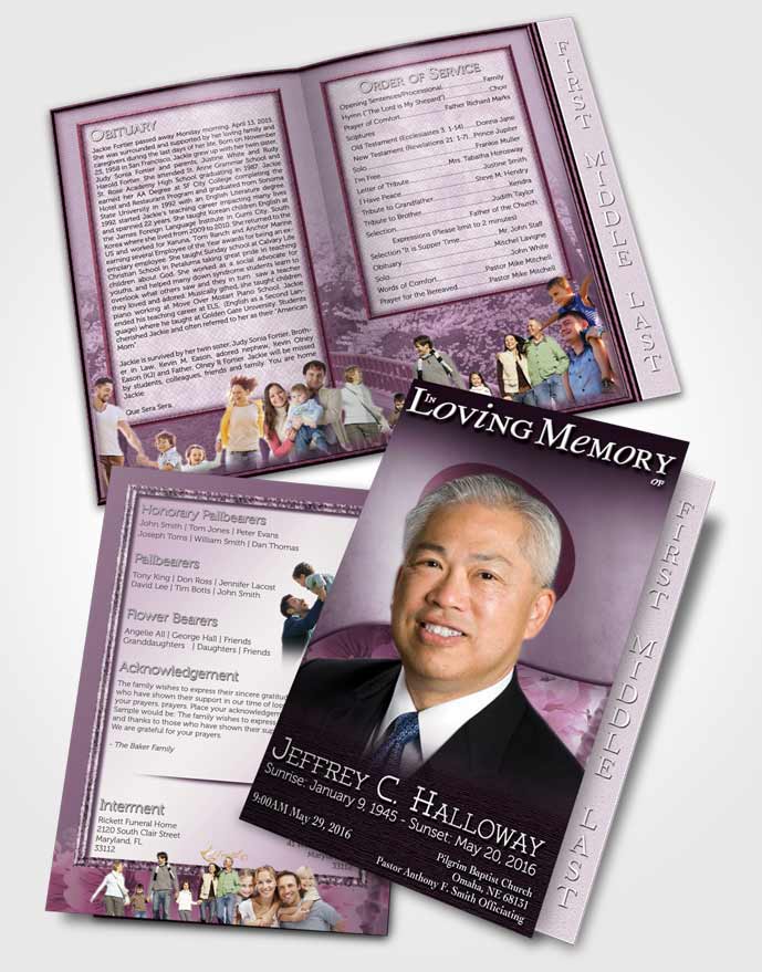 2 Page Graduated Step Fold Funeral Program Template Brochure Japanese Lavender Blossoms