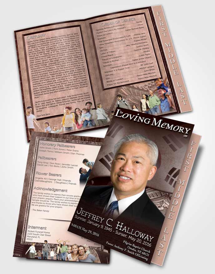 2 Page Graduated Step Fold Funeral Program Template Brochure Korean Burgundy City