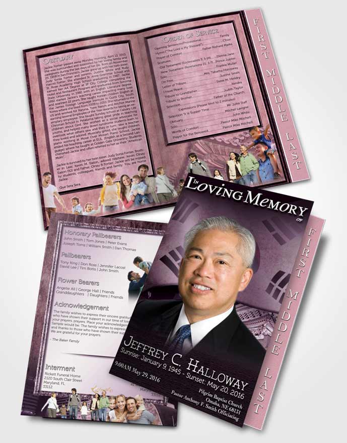 2 Page Graduated Step Fold Funeral Program Template Brochure Korean Lavender City
