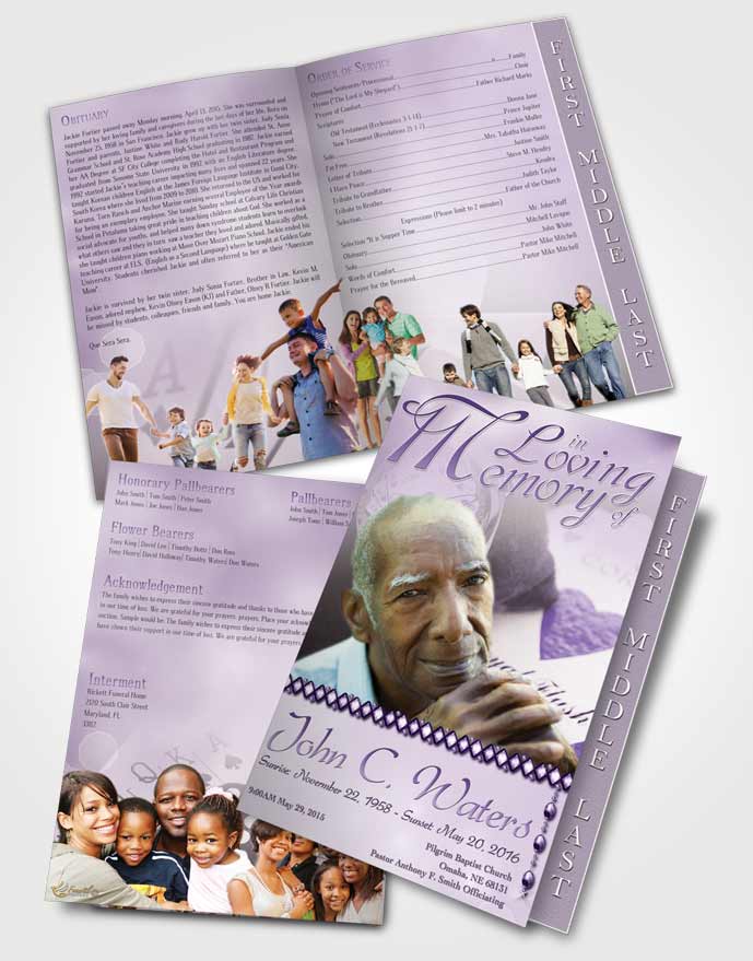 2 Page Graduated Step Fold Funeral Program Template Brochure Lavender Aces