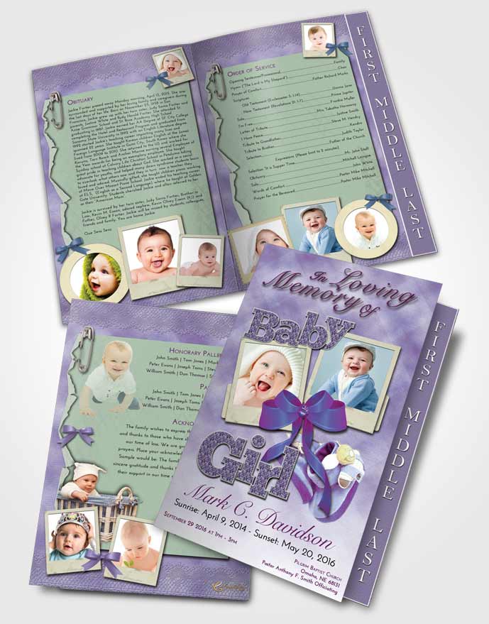 2 Page Graduated Step Fold Funeral Program Template Brochure Lavender Beauty Baby Girl