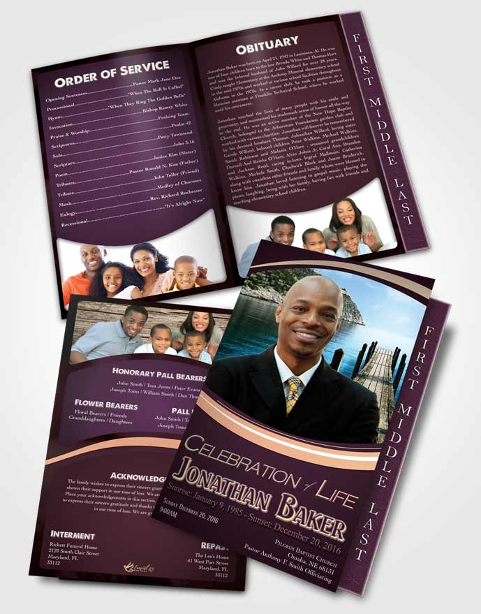2 Page Graduated Step Fold Funeral Program Template Brochure Lavender Beauty Journey