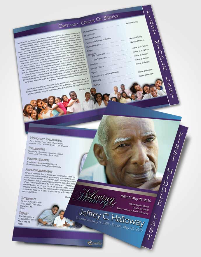 2 Page Graduated Step Fold Funeral Program Template Brochure Lavender Beauty Tranquility Light
