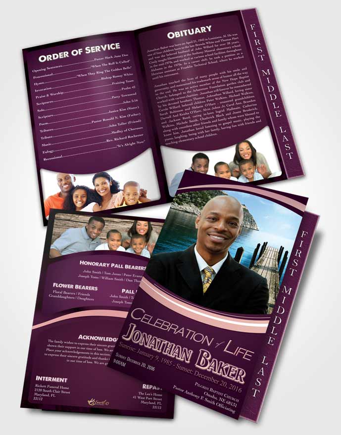 2 Page Graduated Step Fold Funeral Program Template Brochure Lavender Blessing Journey
