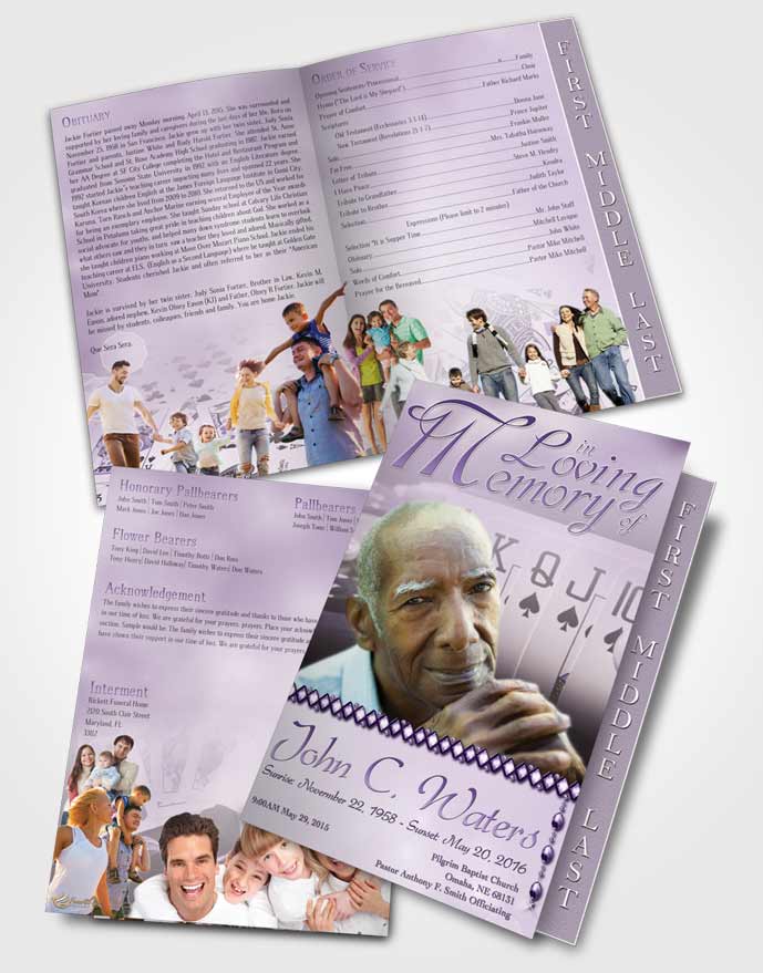 2 Page Graduated Step Fold Funeral Program Template Brochure Lavender Cards
