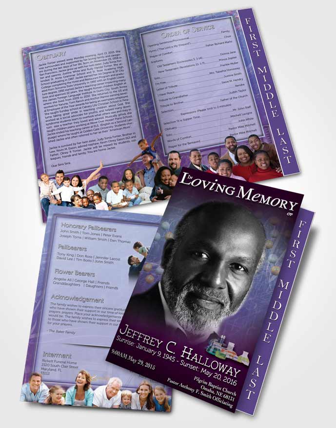 2 Page Graduated Step Fold Funeral Program Template Brochure Lavender Chemist