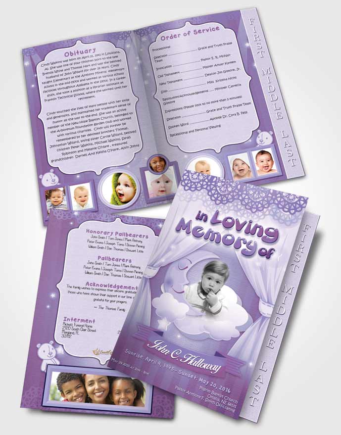 2 Page Graduated Step Fold Funeral Program Template Brochure Lavender Childrens Innocence
