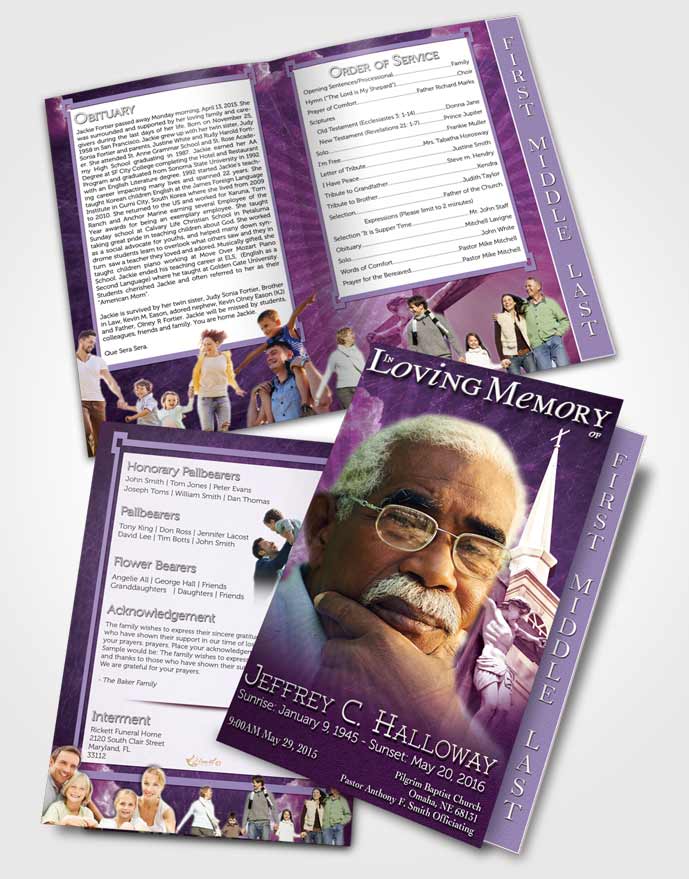 2 Page Graduated Step Fold Funeral Program Template Brochure Lavender Christian Faith
