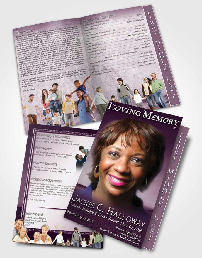 2 Page Graduated Step Fold Funeral Program Template Brochure Lavender Desert Sky
