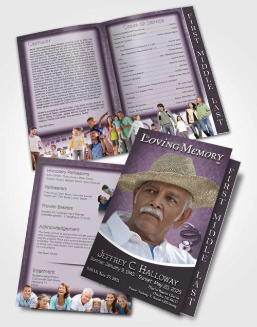 2 Page Graduated Step Fold Funeral Program Template Brochure Lavender Doctor