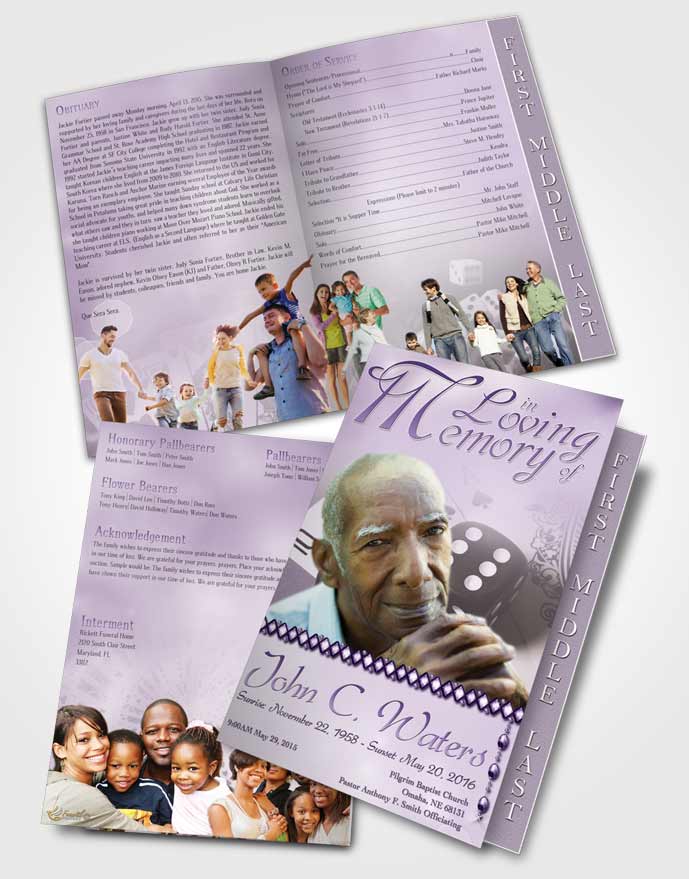 2 Page Graduated Step Fold Funeral Program Template Brochure Lavender Double Down