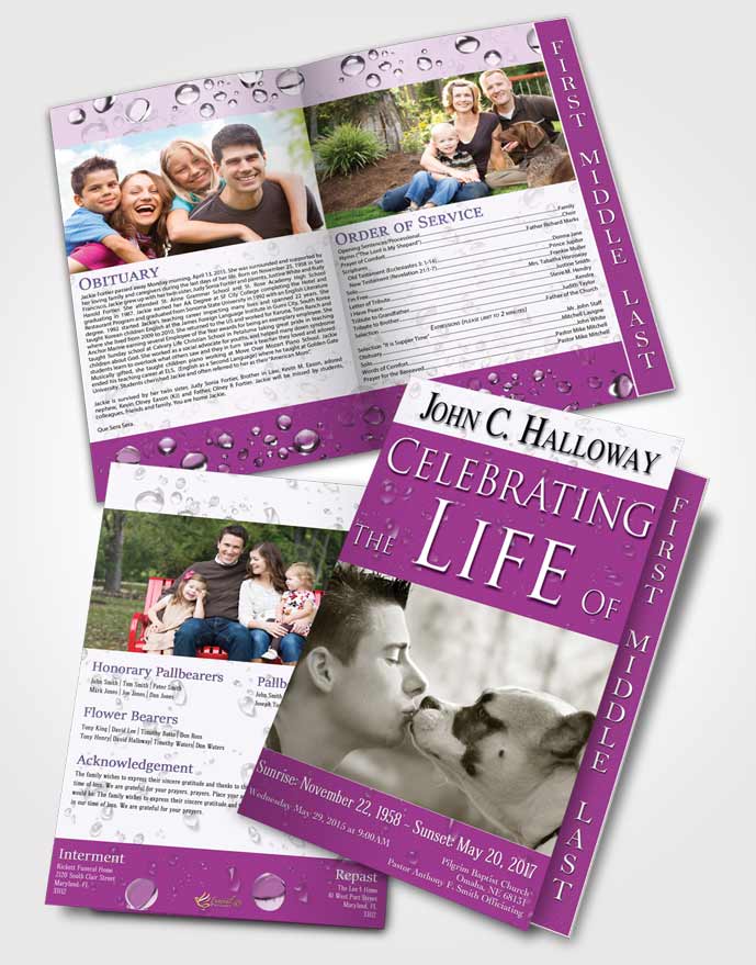 2 Page Graduated Step Fold Funeral Program Template Brochure Lavender Enchantment
