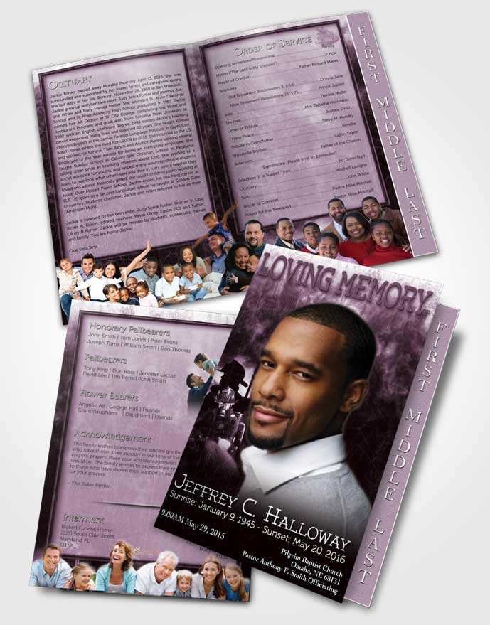 2 Page Graduated Step Fold Funeral Program Template Brochure Lavender Firefighter