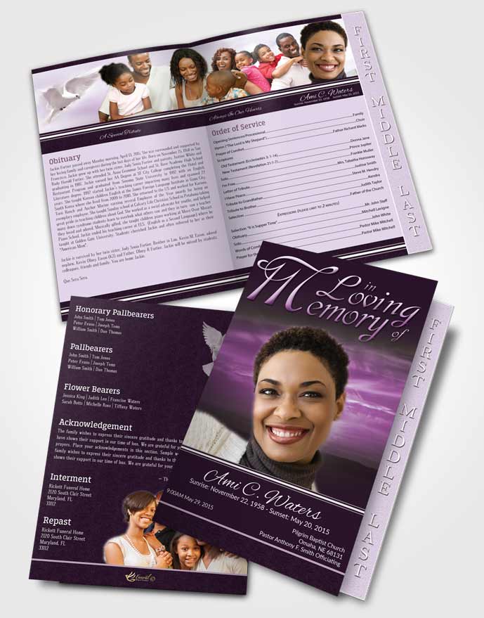 2 Page Graduated Step Fold Funeral Program Template Brochure Lavender Higher Power