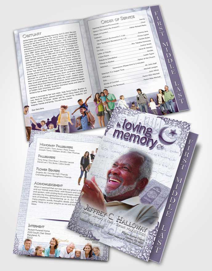 2 Page Graduated Step Fold Funeral Program Template Brochure Lavender Islamic Blissful Faith