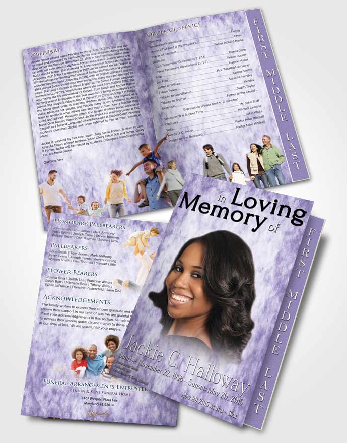 2 Page Graduated Step Fold Funeral Program Template Brochure Lavender Kisses Harmonics
