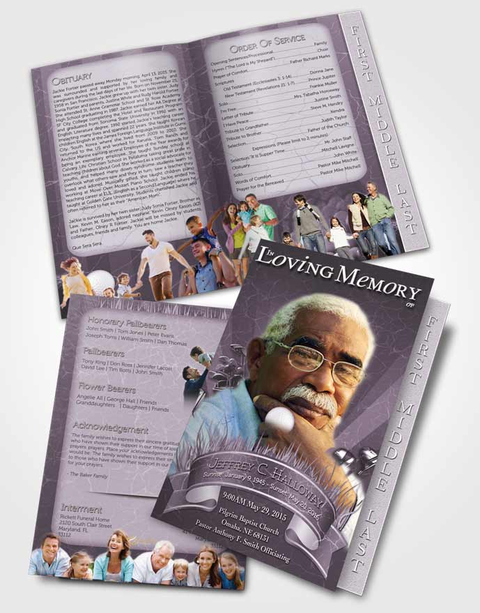 2 Page Graduated Step Fold Funeral Program Template Brochure Lavender Lookout Golf Star