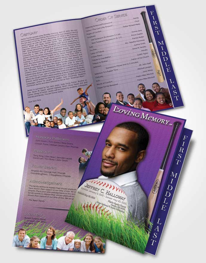 2 Page Graduated Step Fold Funeral Program Template Brochure Lavender Love Baseball Star Light