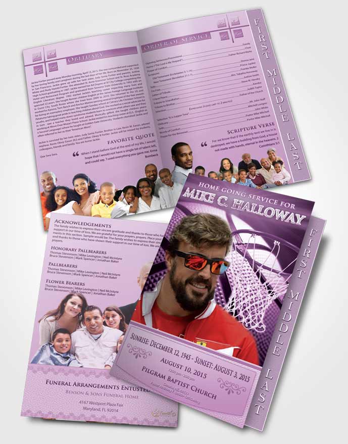 2 Page Graduated Step Fold Funeral Program Template Brochure Lavender Love Basketball Honor