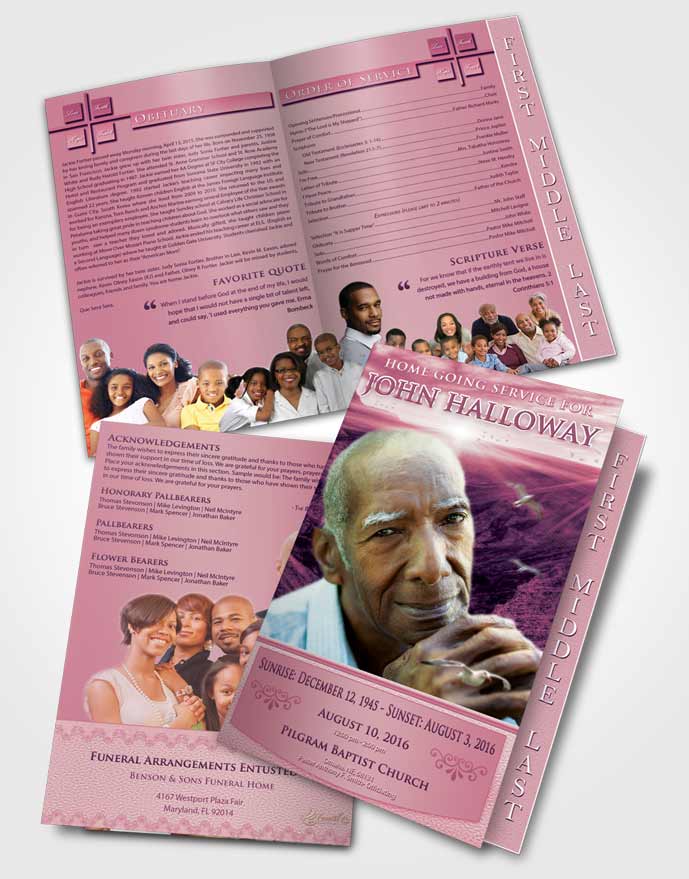 2 Page Graduated Step Fold Funeral Program Template Brochure Lavender Love Canyon Escape