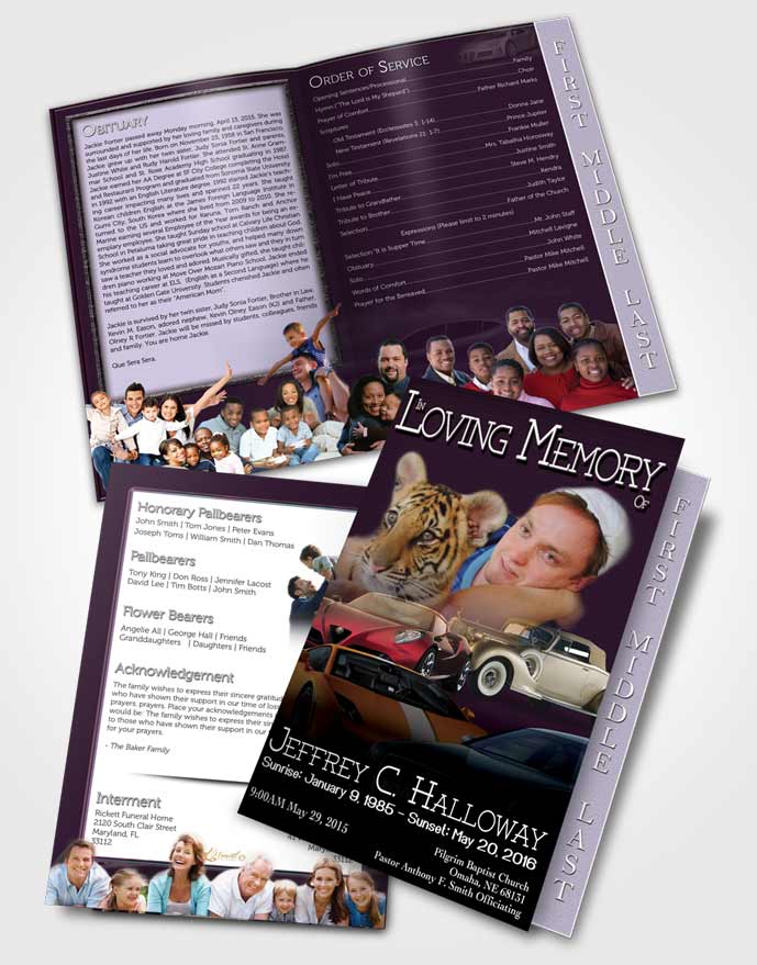 2 Page Graduated Step Fold Funeral Program Template Brochure Lavender Love Car Enthusiast