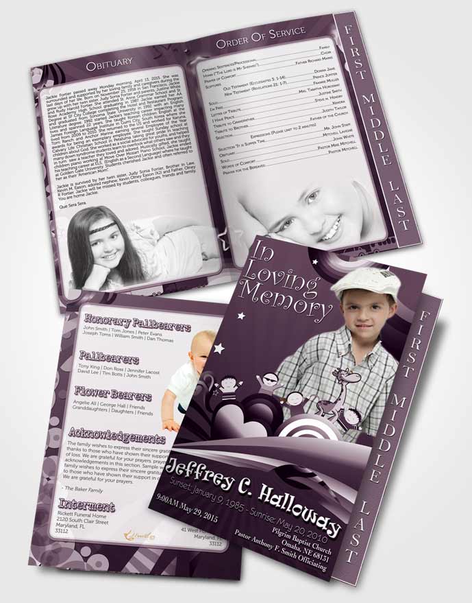 2 Page Graduated Step Fold Funeral Program Template Brochure Lavender Love Childs Journey