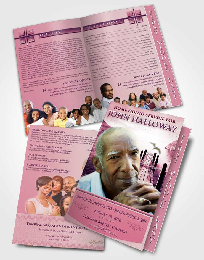 2 Page Graduated Step Fold Funeral Program Template Brochure Lavender Love Natures Peace
