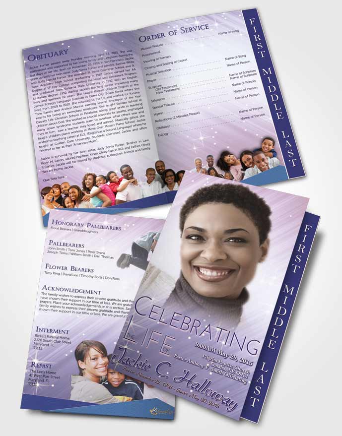 2 Page Graduated Step Fold Funeral Program Template Brochure Lavender Mist Serenity